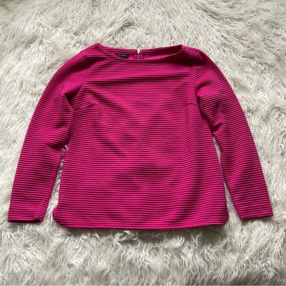 TALBOTS Pink Ribbed Long Sleeve Bateau Zip Back Top - Picture 1 of 4